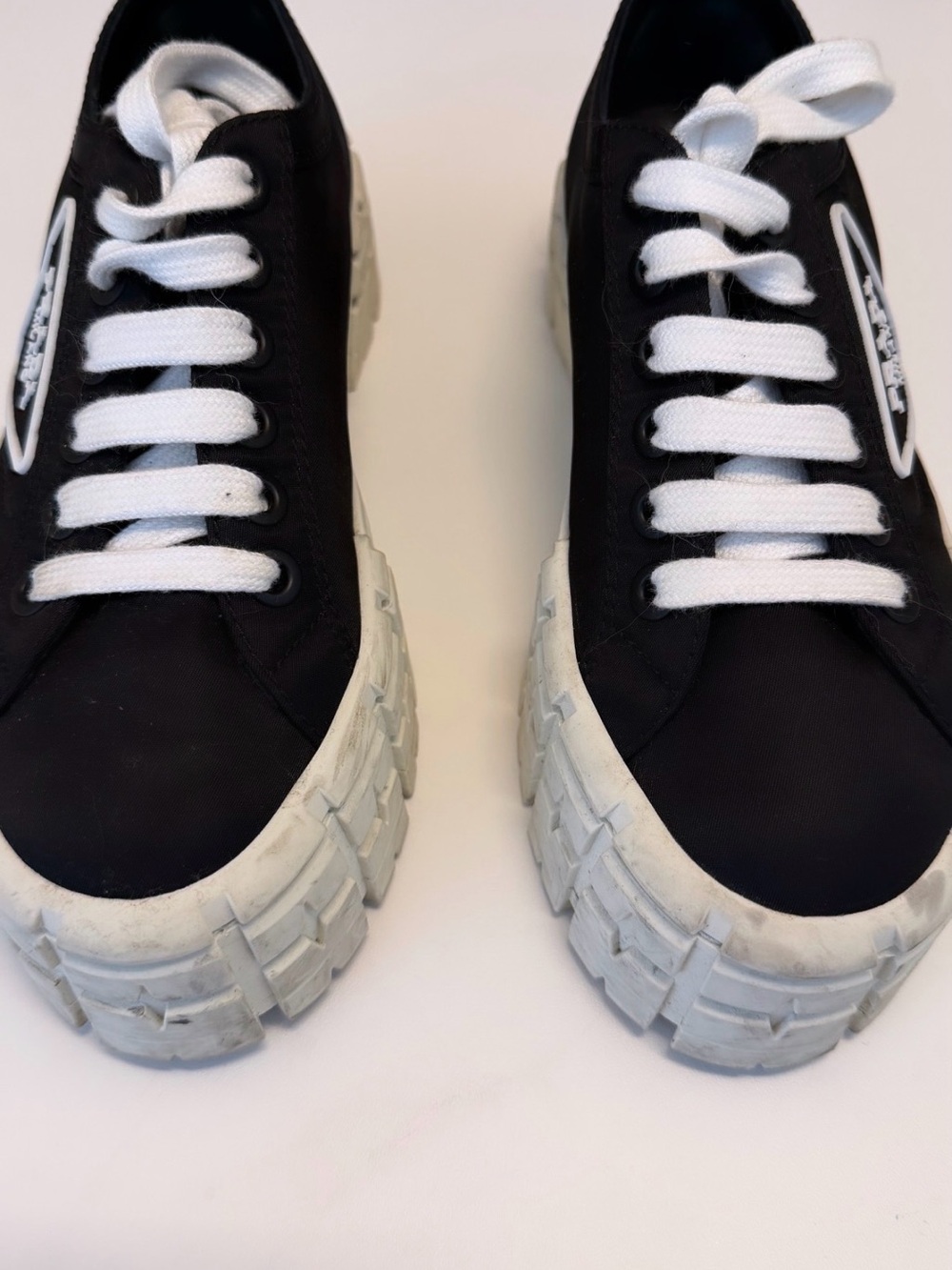 Woman’s Prada Black Canvas Platform Sneakers with White Laces